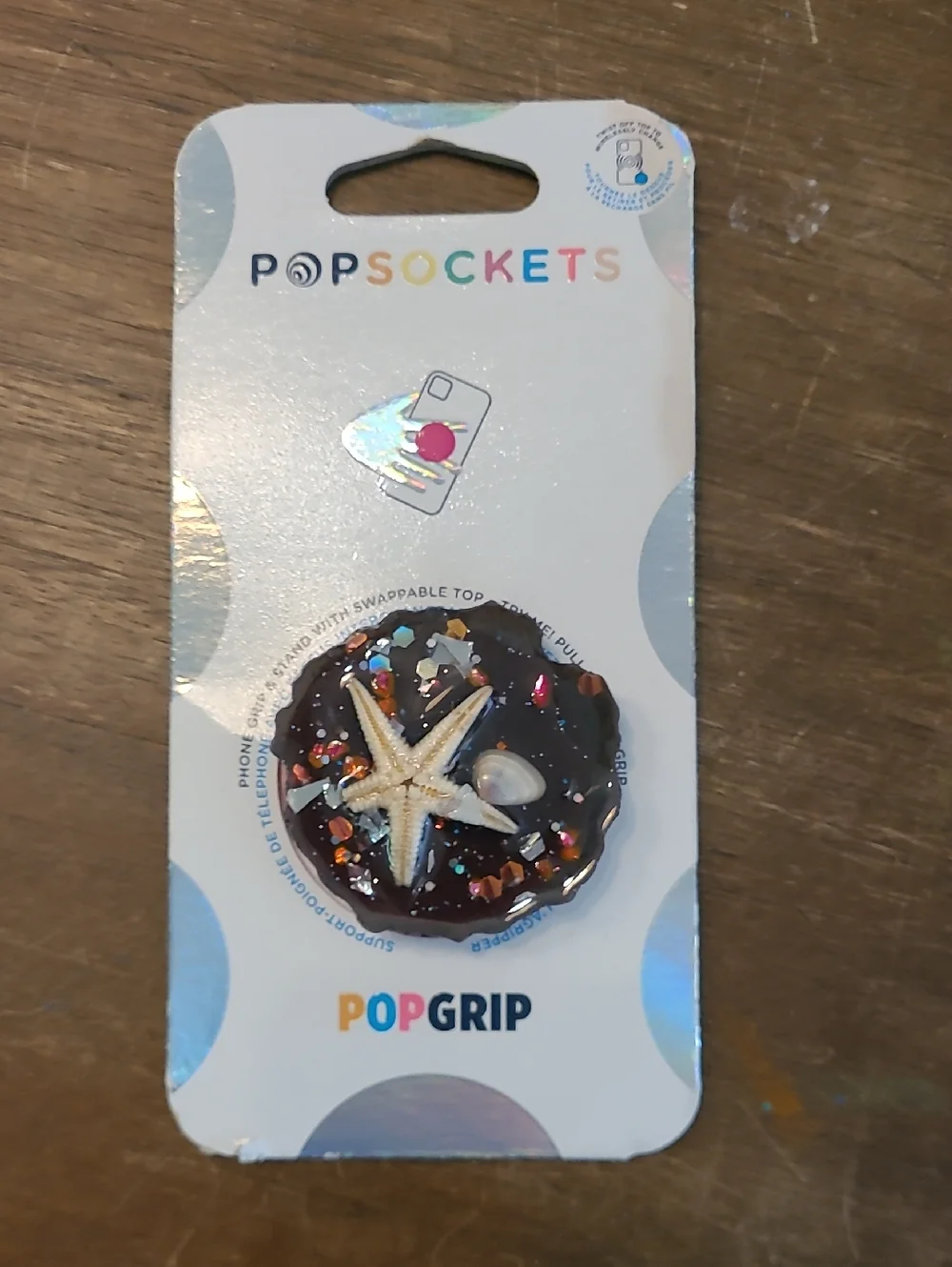 PopSocket PopGrip Kids Accessory - Black Glitter Starfish Design Pink